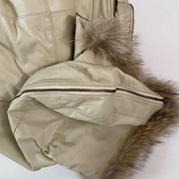 Pelle STUNNING Vintage LUXE Fur & Leather Parka Ivory Women’s size S Oversized - Picture 11 of 16
